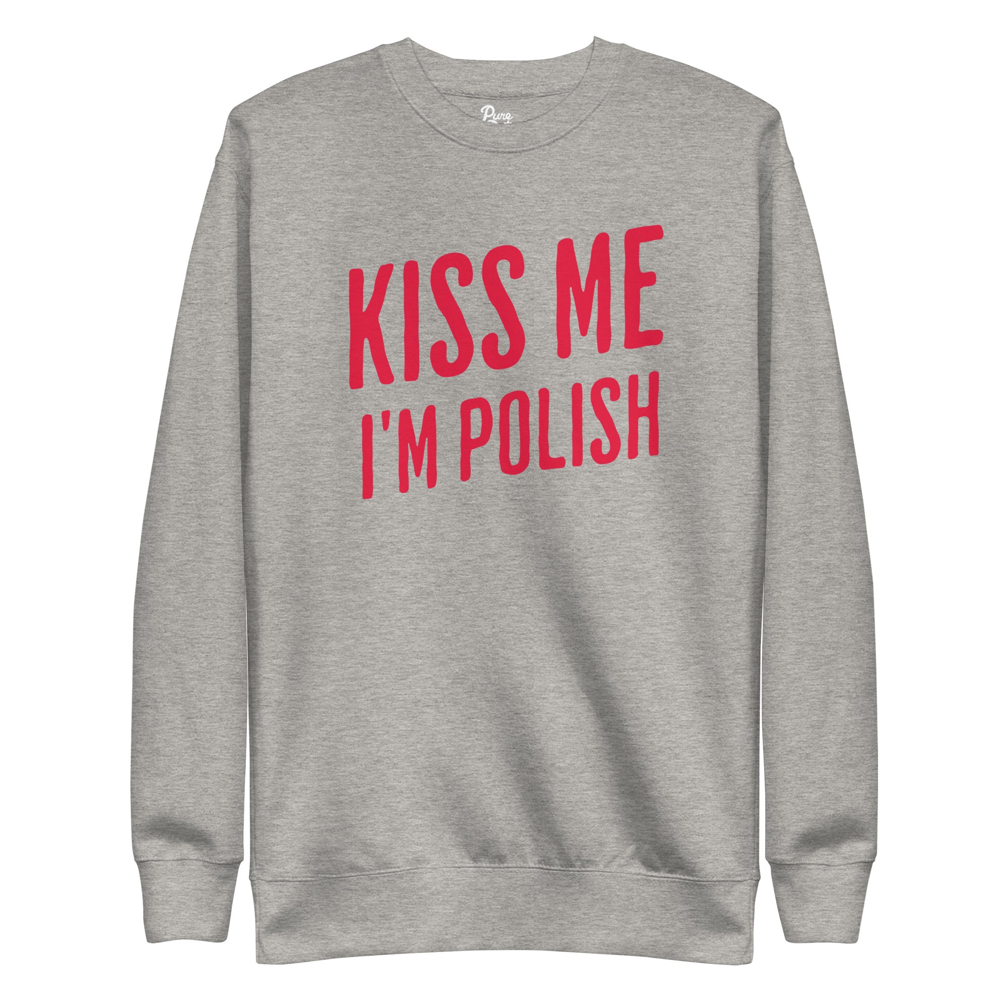 Kiss Me I'm Polish Unisex Premium Sweatshirt - Athletic Gray / Red sweatshirt S