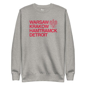 Warsaw Krakow Hamtramck Detroit Unisex Premium Sweatshirt - Athletic Gray / Red sweatshirt S