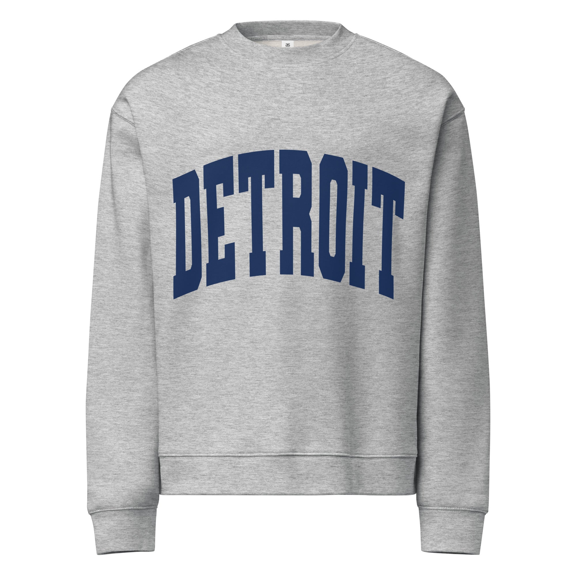 Detroit Game Day Crew Neck Sweatshirt in athletic gray with Detroit printed large across the front. By Pure Detroit.