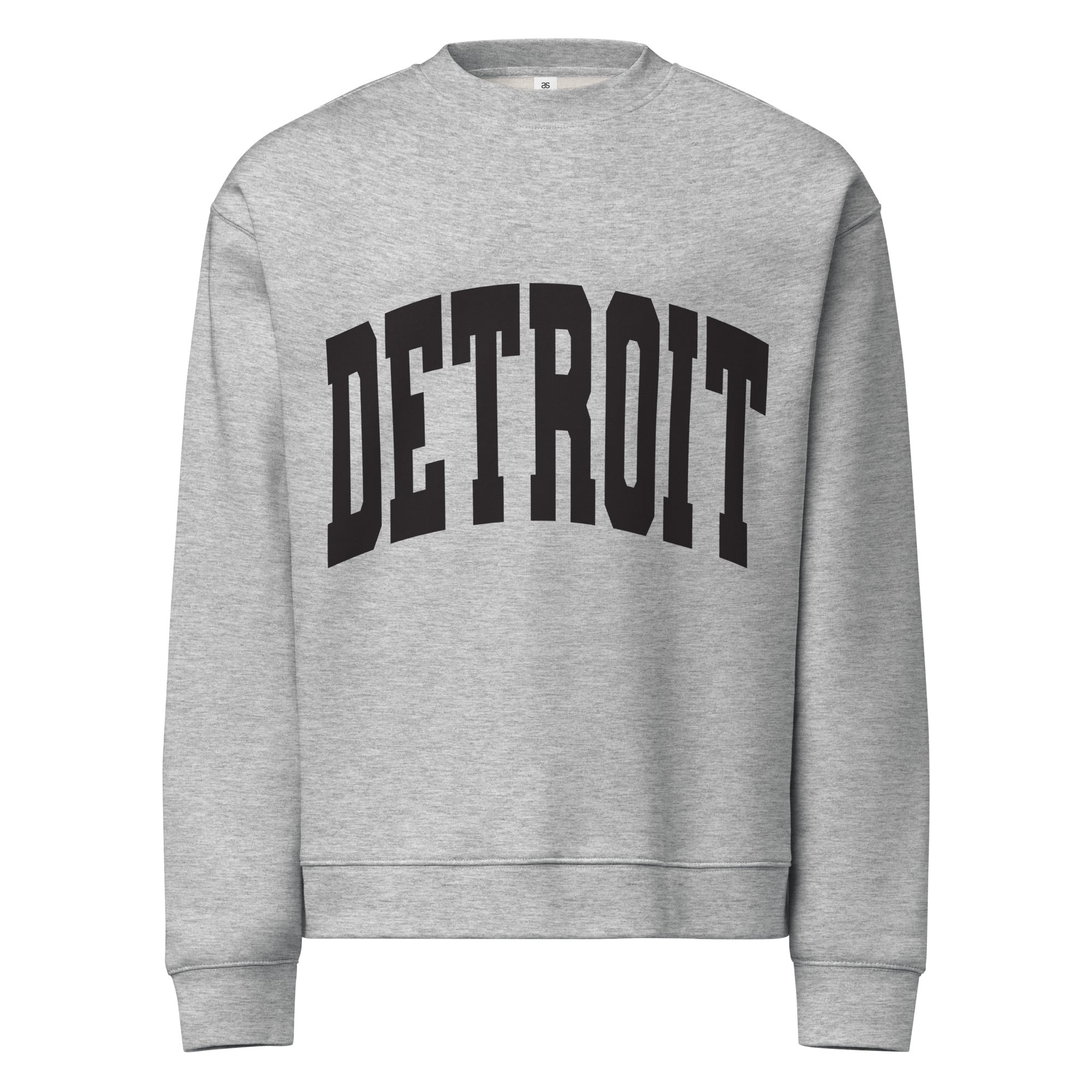 Detroit Game Day Crew Neck Sweatshirt in athletic gray with Detroit printed large across the front in black. By Pure Detroit.