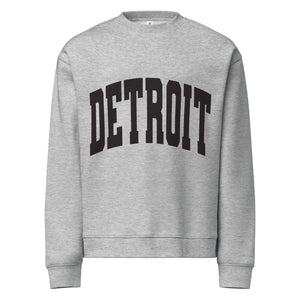Detroit Game Day Crew Neck Sweatshirt in athletic gray with Detroit printed large across the front in black. By Pure Detroit.