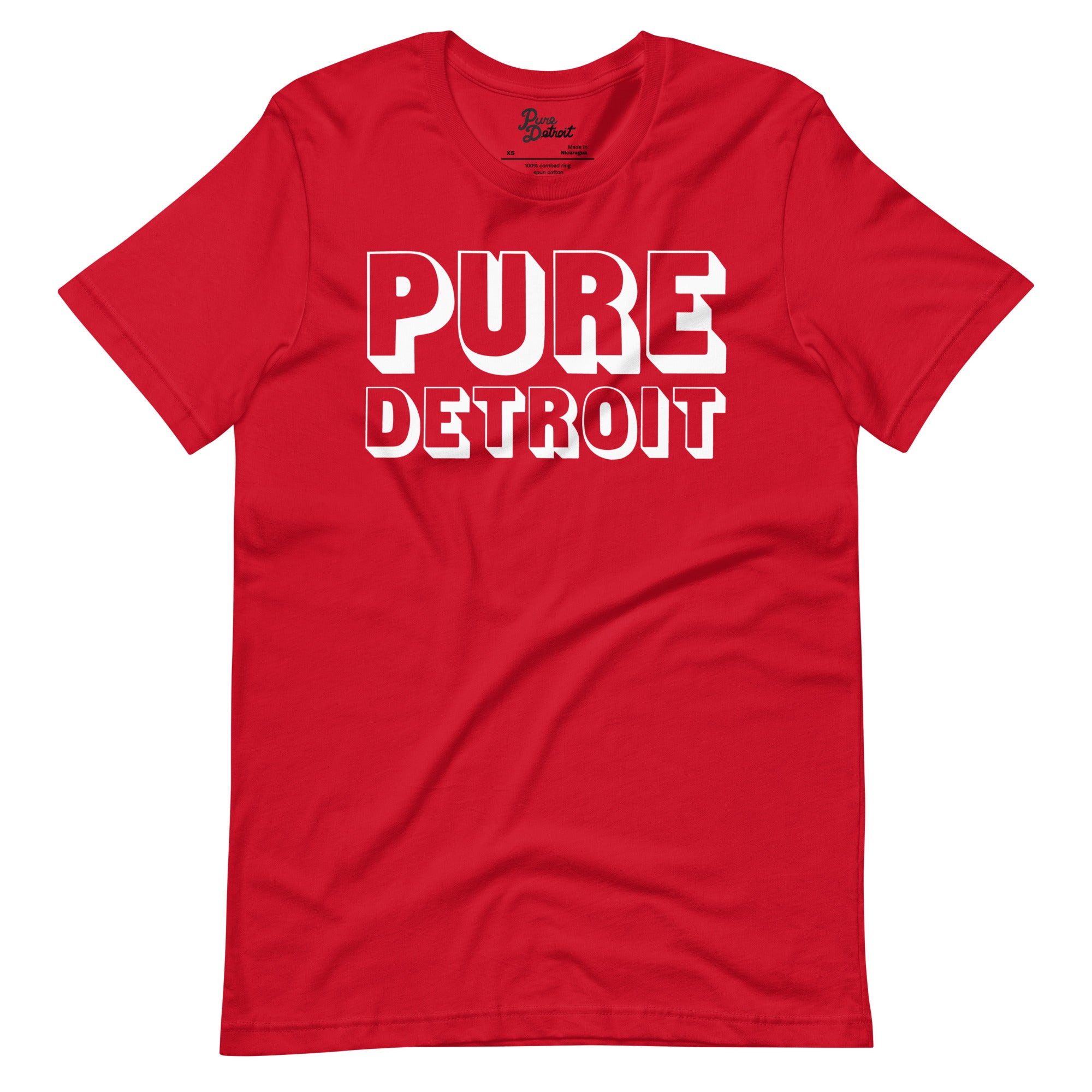 Pure Detroit Blockster Unisex T-shirt - Red + White  XS  