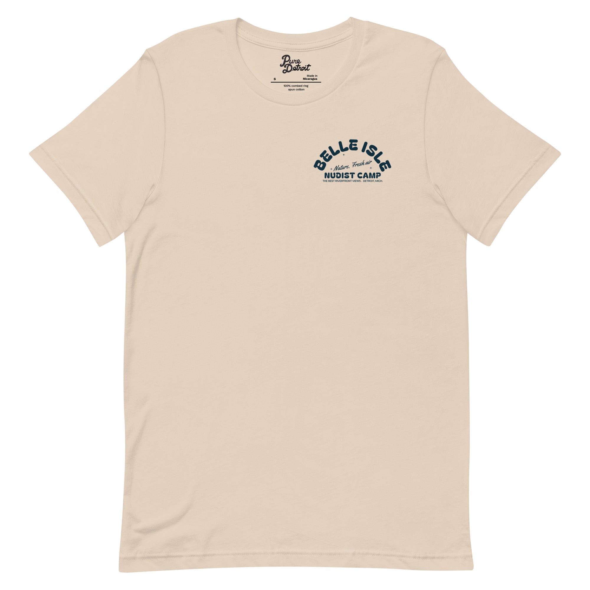 Belle Isle Nudist Camp Premium Unisex T-shirt - Soft Cream / Deep Blue