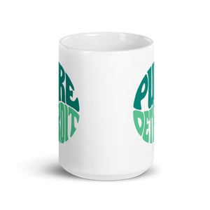 Pure Detroit 70's Retro Ceramic Coffee Mug 15 oz - White / Greens mug