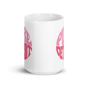 Pure Detroit 70's Retro Ceramic Coffee Mug 15 oz - White / Pinks mug