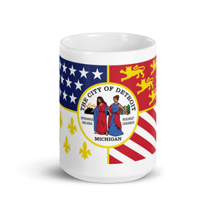 Detroit City Flag Ceramic Coffee Mug 15 oz - White / Multicolor