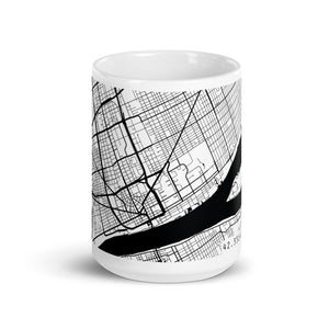 Detroit City Map Ceramic Coffee Mug 15 oz - White / Black mug