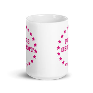 Pure Detroit Stars Ceramic Coffee Mug 15 oz - White / Pink