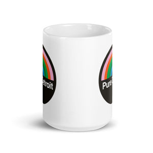 Pure Detroit Retro Rainbow Ceramic Coffee Mug 15 oz - White / Multicolor