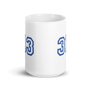 313 Detroit Ceramic Coffee Mug 15 oz - White / Blue