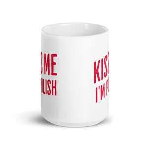 Kiss Me I'm Polish Ceramic Coffee Mug 15 oz - White / Red Coffee Mug