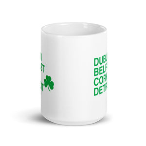 Dublin Belfast Cork Detroit Ceramic Coffee Mug 15 oz - White / Green