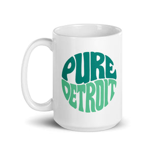 Pure Detroit 70's Retro Ceramic Coffee Mug 15 oz - White / Greens mug