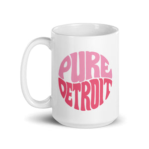 Pure Detroit 70's Retro Ceramic Coffee Mug 15 oz - White / Pinks mug