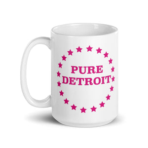 Pure Detroit Stars Ceramic Coffee Mug 15 oz - White / Pink