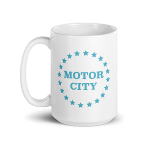 Motor City Stars Ceramic Coffee Mug 15 oz - White / Turquoise