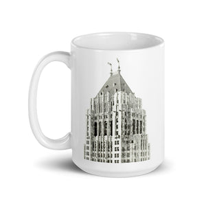 Fisher Building Detroit Ceramic Coffee Mug 15 oz - White / Black