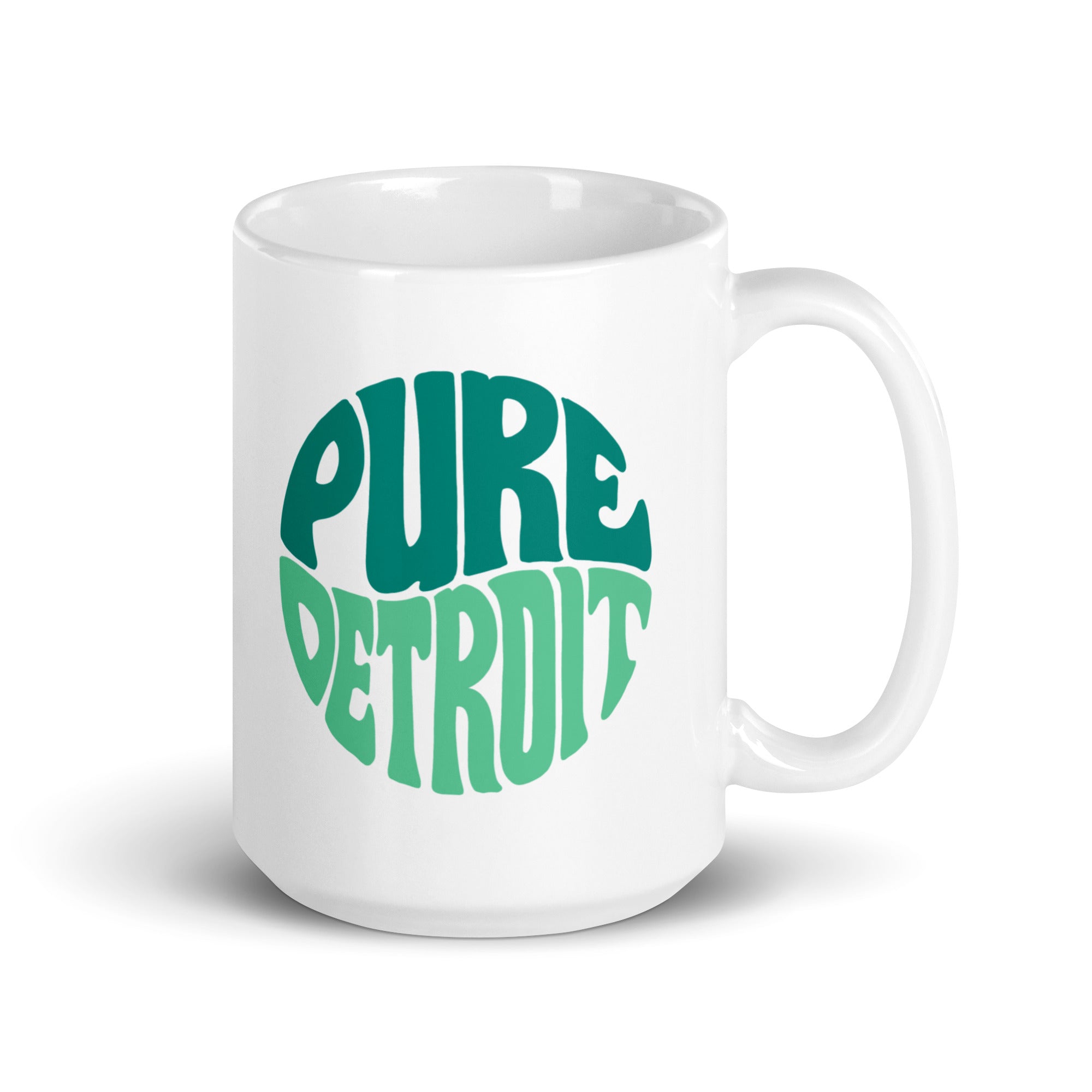 Pure Detroit 70's Retro Ceramic Coffee Mug 15 oz - White / Greens mug Default Title