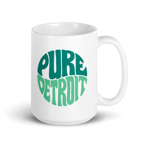 Pure Detroit 70's Retro Ceramic Coffee Mug 15 oz - White / Greens mug Default Title