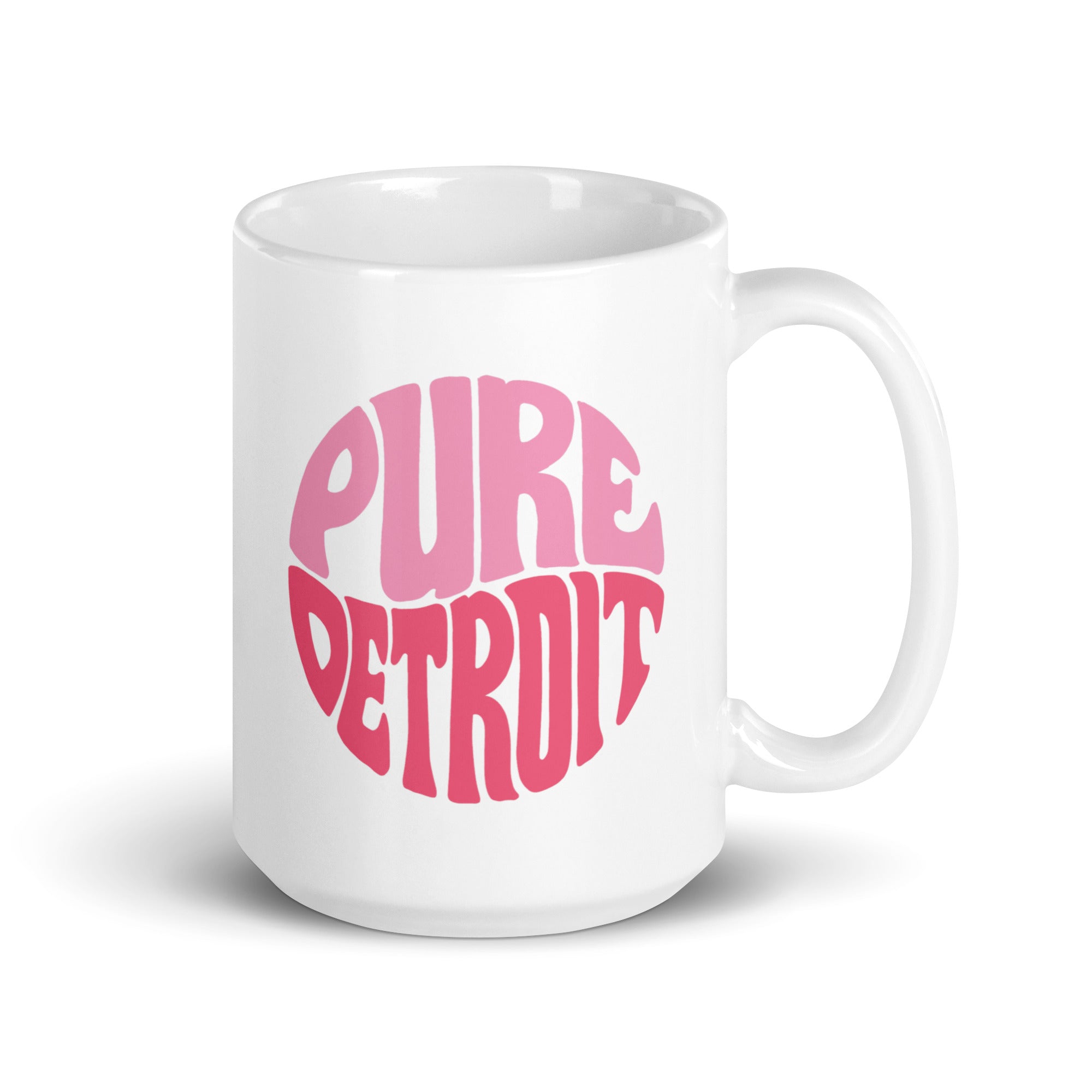 Pure Detroit 70's Retro Ceramic Coffee Mug 15 oz - White / Pinks mug Default Title