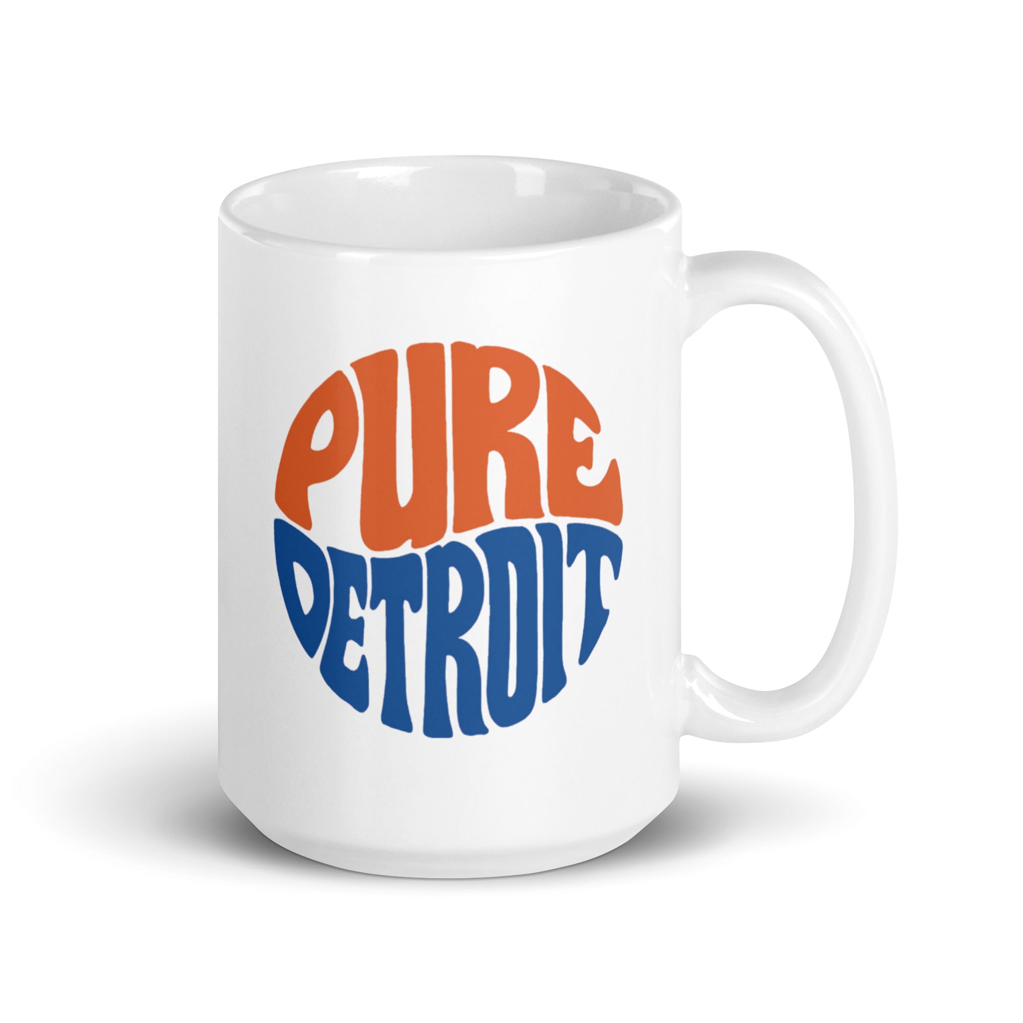 Pure Detroit 70's Retro Ceramic Coffee Mug 15 oz - White / Orange / Blue Default Title