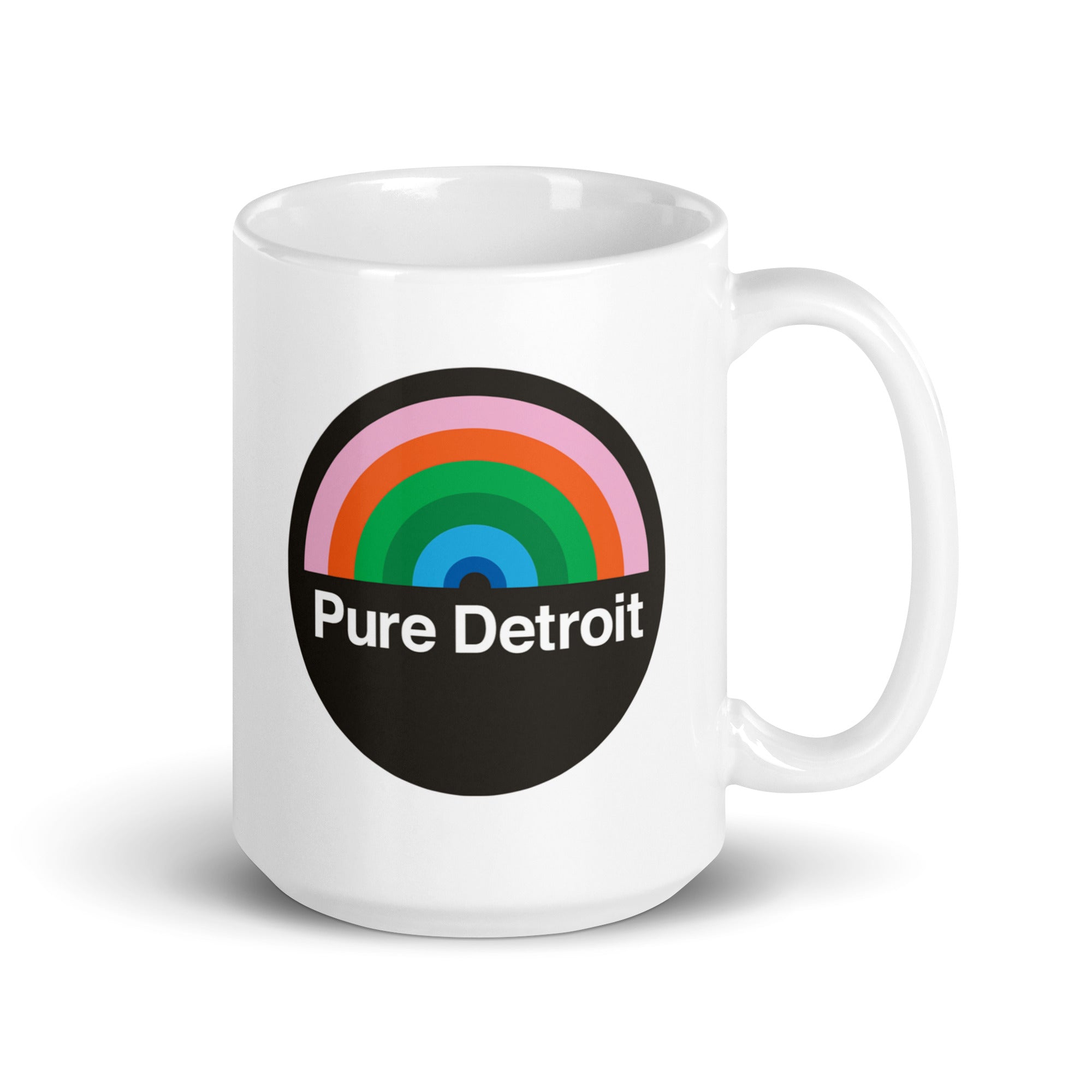 Pure Detroit Retro Rainbow Ceramic Coffee Mug 15 oz - White / Multicolor Default Title