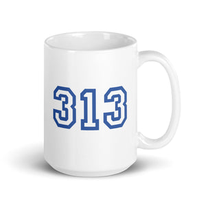 313 Detroit Ceramic Coffee Mug 15 oz - White / Blue Default Title