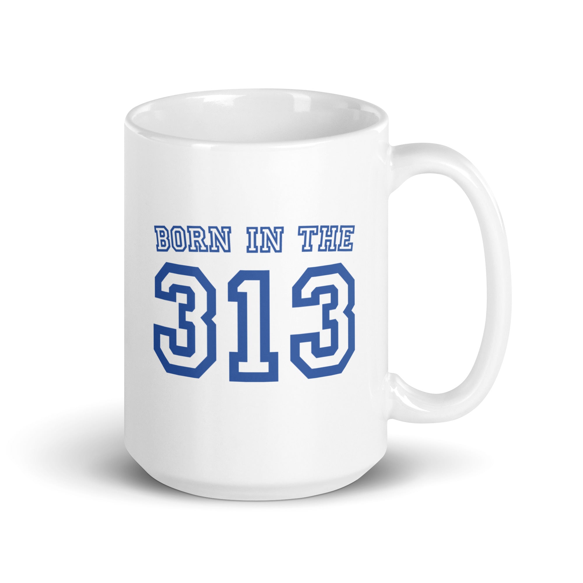 Born In The 313 Ceramic Coffee Mug 15 oz - White / Blue Default Title