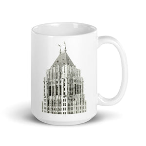 Fisher Building Detroit Ceramic Coffee Mug 15 oz - White / Black