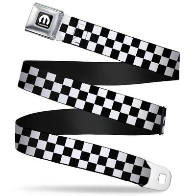Mopar Seatbelt Belt / Black Logo + Black + White Checker Webbing Belts   