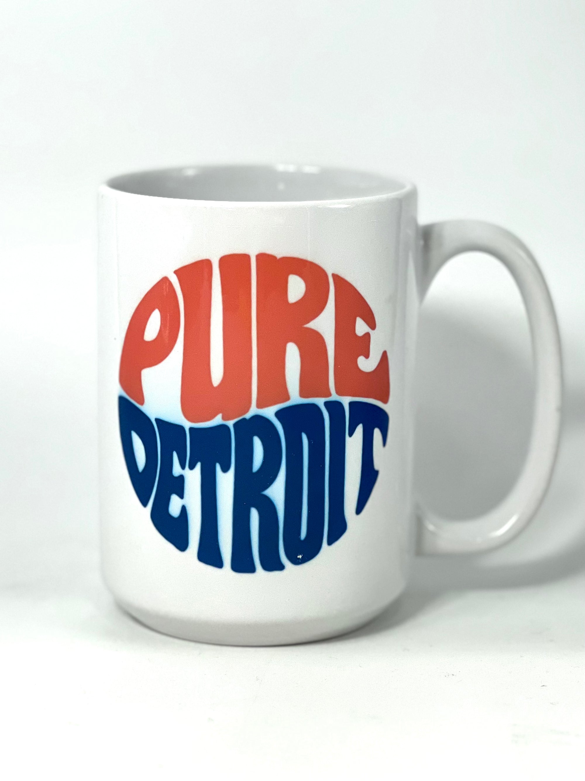 Pure Detroit Retro 16 oz Coffee Mug- Orange & Navy glass   