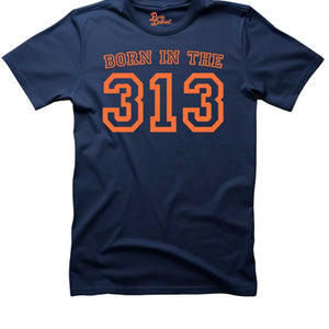 Born in the 313 Unisex T-shirt - Orange / Navy Clothing   