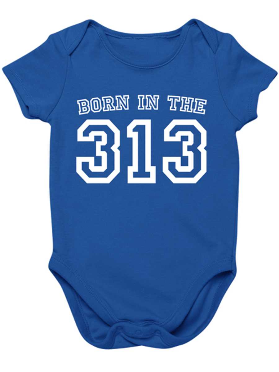 Born in the 313 Baby Onesie - White  Royal Blue Clothing   