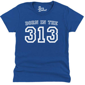 Born in the 313 Womens T-shirt - White / Royal Blue Clothing   