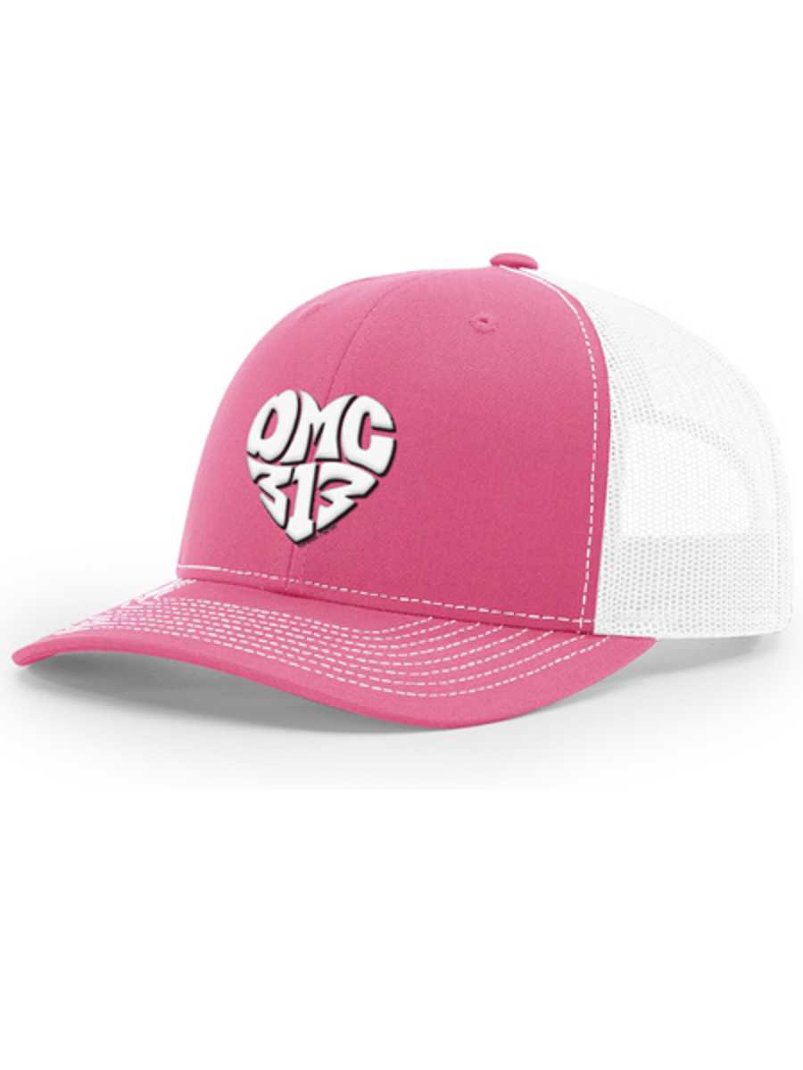 DMC 313 Love Mesh Trucker Hat - White / Pink & White Headwear   