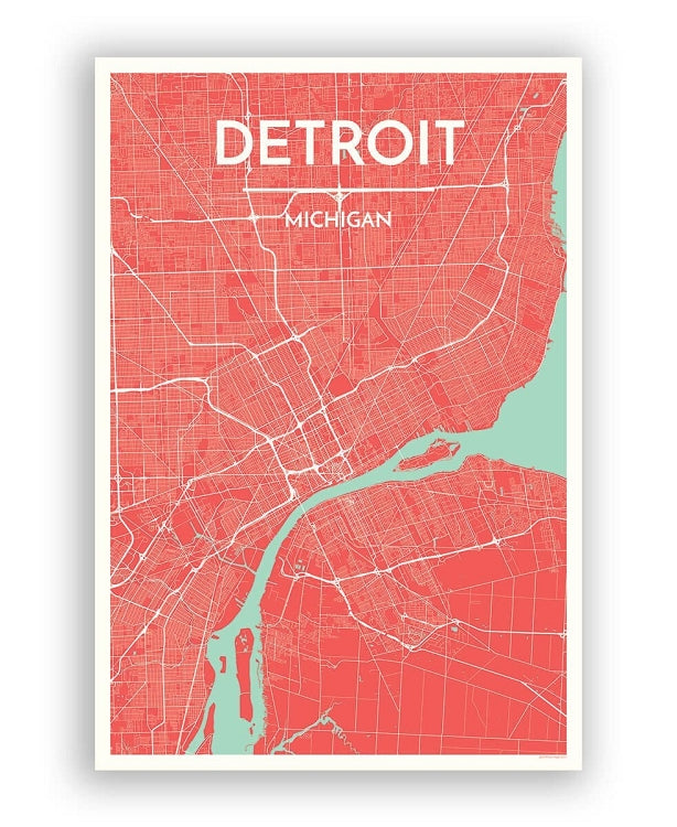 12" x 18" Detroit City Map Print - Sienna Wall Art   