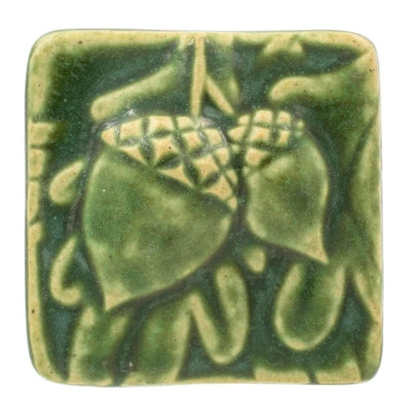 3x3 Acorn Pewabic Tile - Leaf Pewabic Pottery   