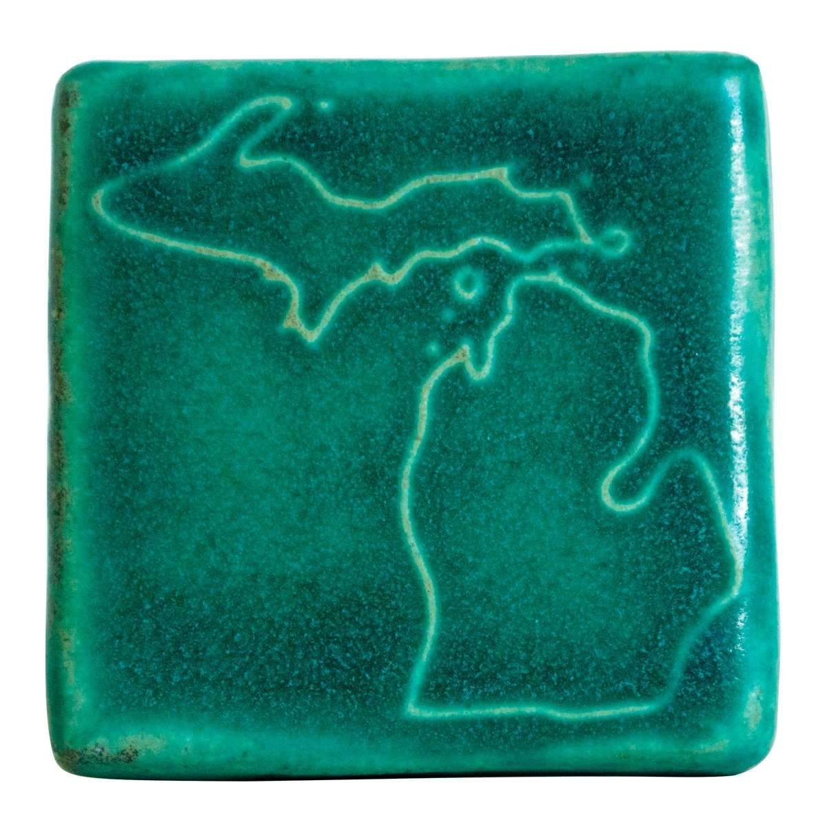 3x3 Michigan Pewabic Tile - Pewabic Blue Pewabic Pottery   