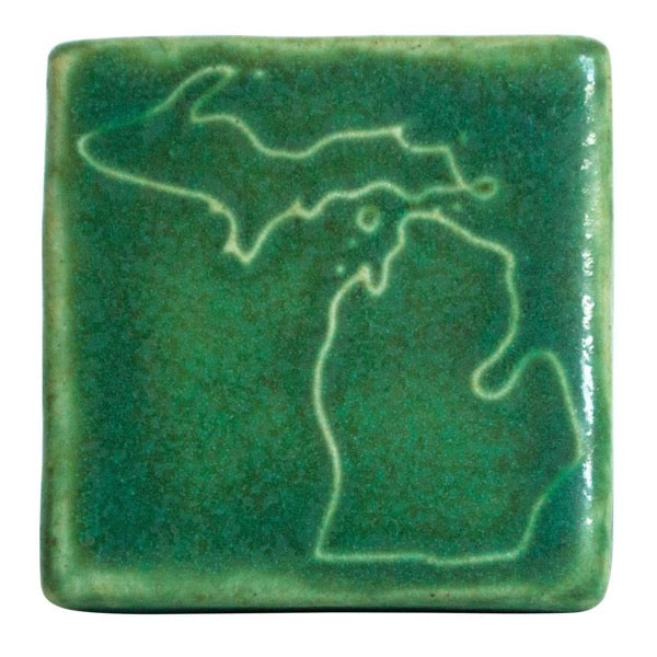 3x3 Michigan Pewabic Tile - Leaf Pewabic Pottery   