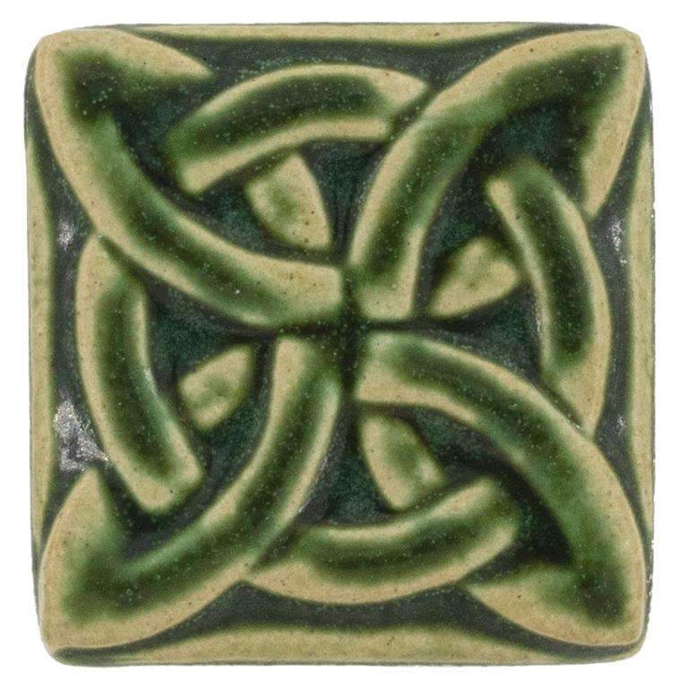3x3 Lovers Knot Pewabic Tile - Leaf Pewabic Pottery   