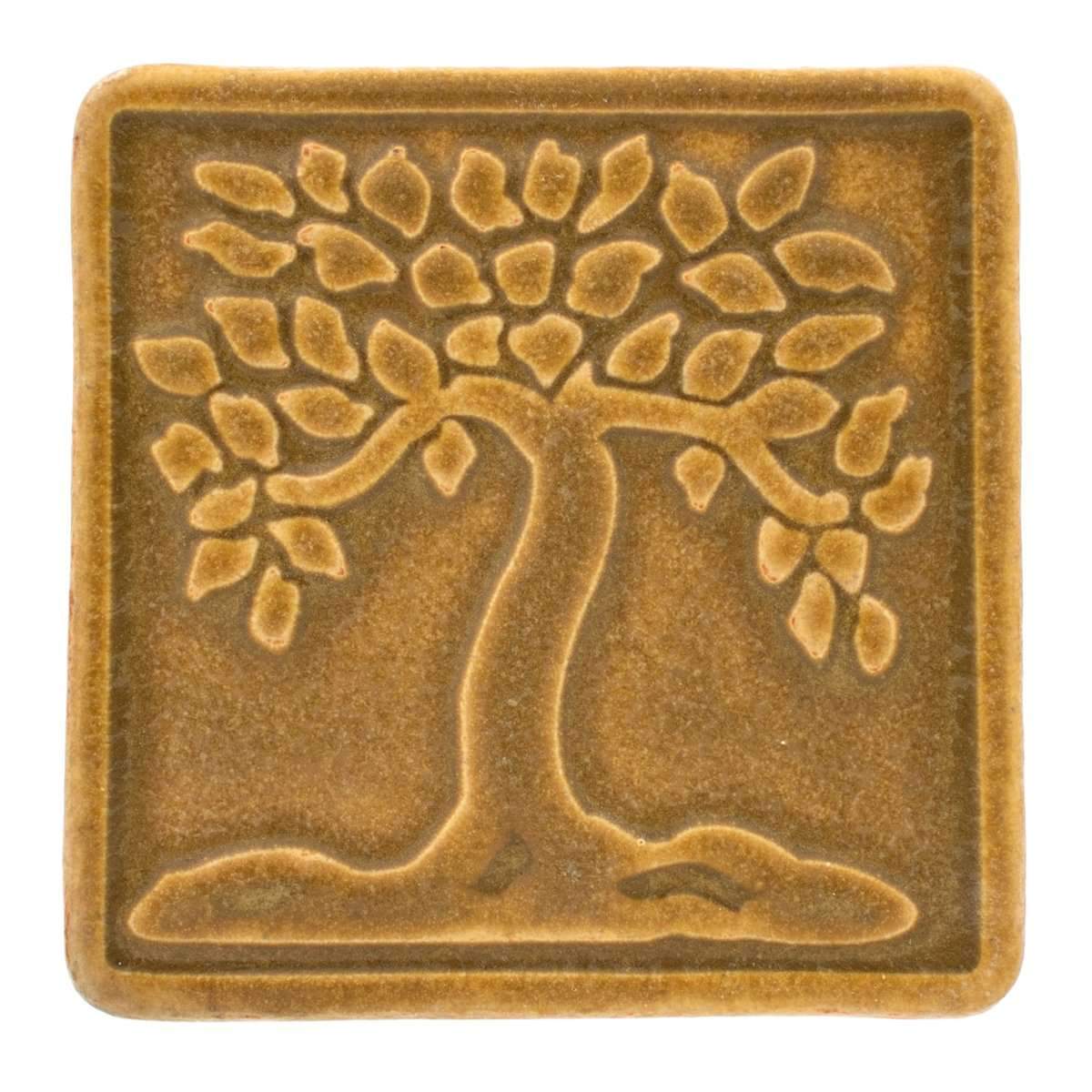 4x4 Botanical Tree Pewabic Tile - Wheat Pewabic Pottery   