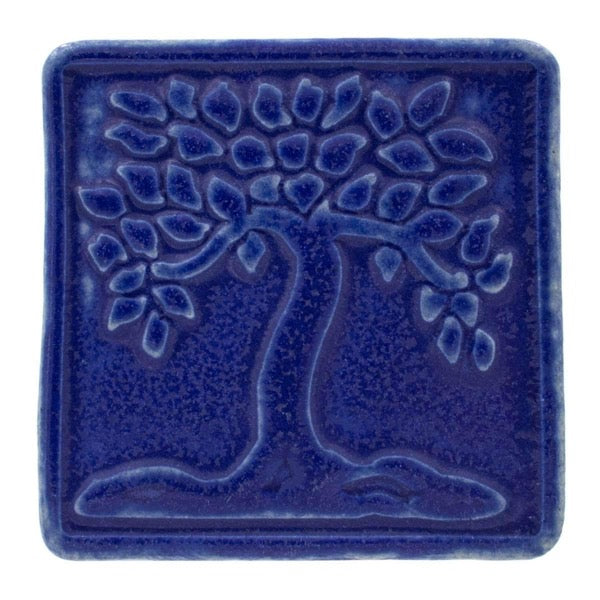 4x4 Botanical Tree Pewabic Tile - Cobalt Pewabic Pottery   