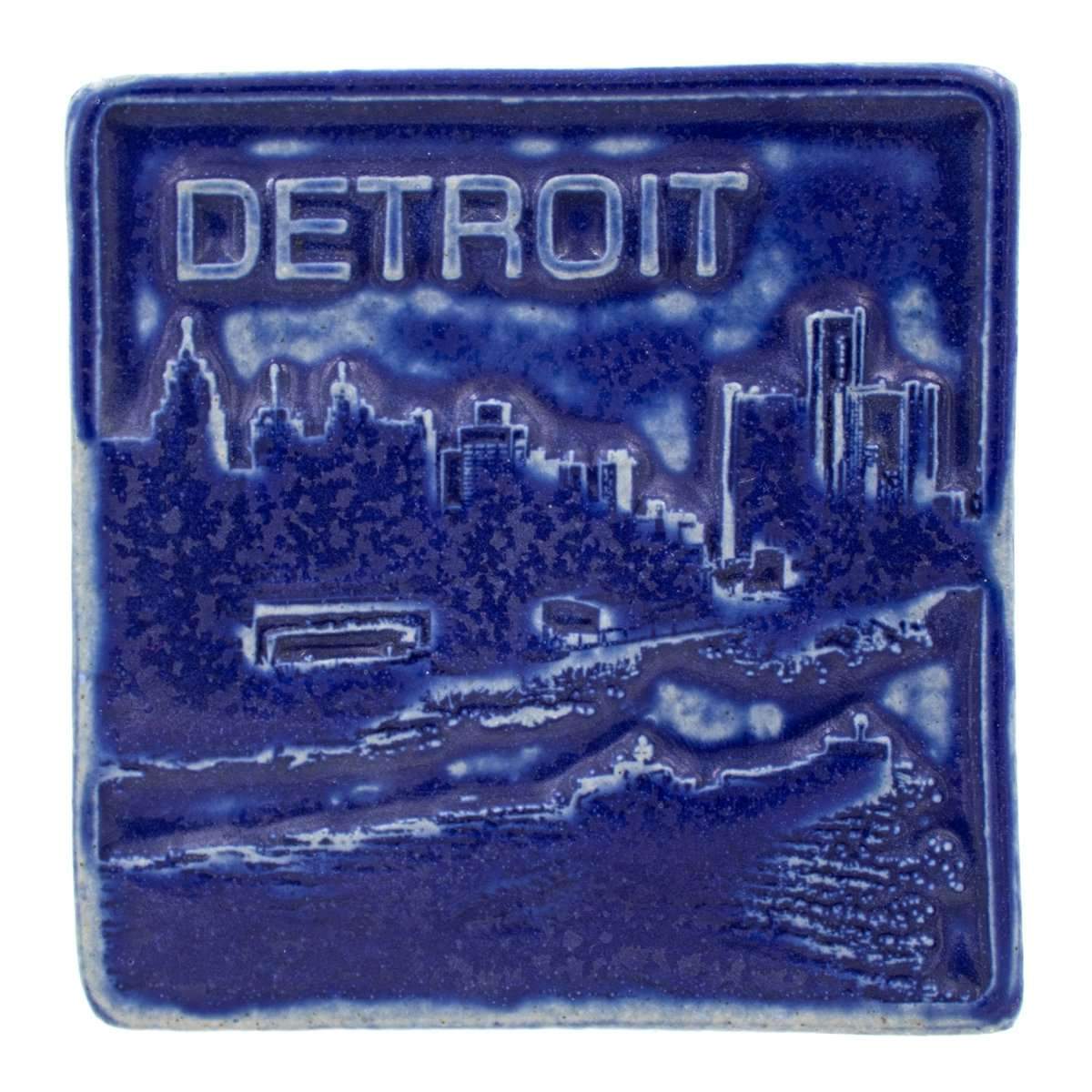 4x4 Detroit Skyline Pewabic Tile - Cobalt Pewabic Pottery   