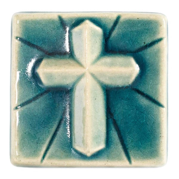 4x4 Mario's Cross Pewabic Tile - Glacier Gloss Pewabic Pottery   
