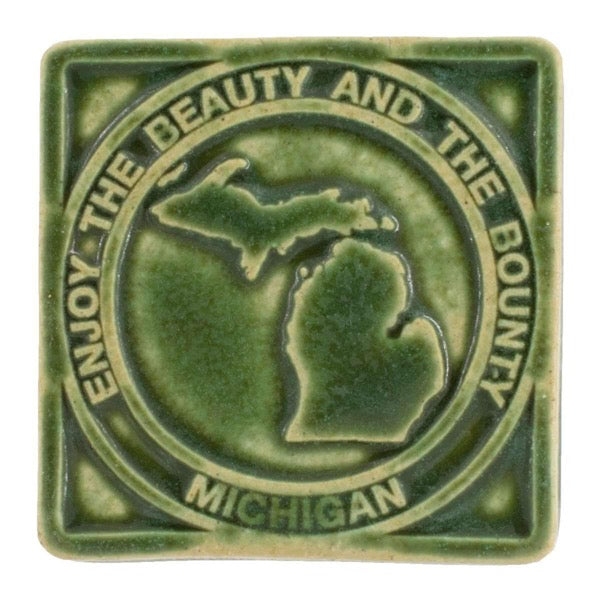 4x4 Beauty & Bounty Michigan Pewabic Tile - Leaf Pewabic Pottery   
