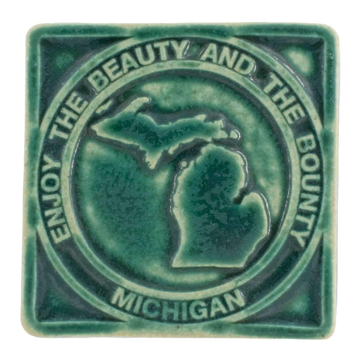 4x4 Beauty & Bounty Michigan Pewabic Tile - Pewabic Green Pewabic Pottery   