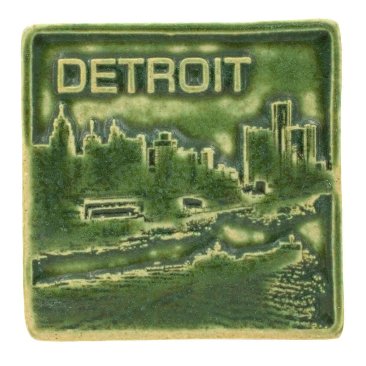 4x4 Detroit Skyline Pewabic Tile - Leaf Pewabic Pottery   