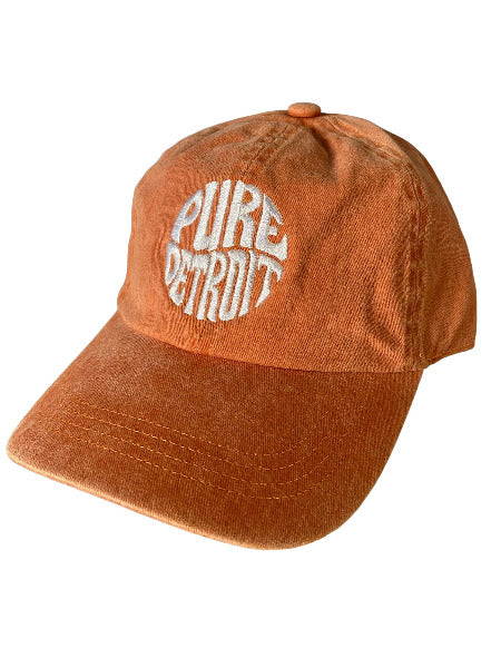Pure Detroit Retro Adjustable Hat / White + Pumpkin Hat   