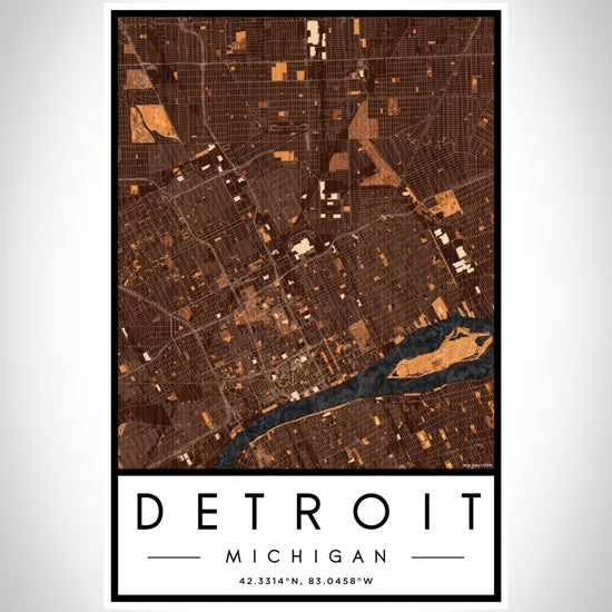 12" x 18" Detroit MI Map Print Ember - Vertical Wall Art   