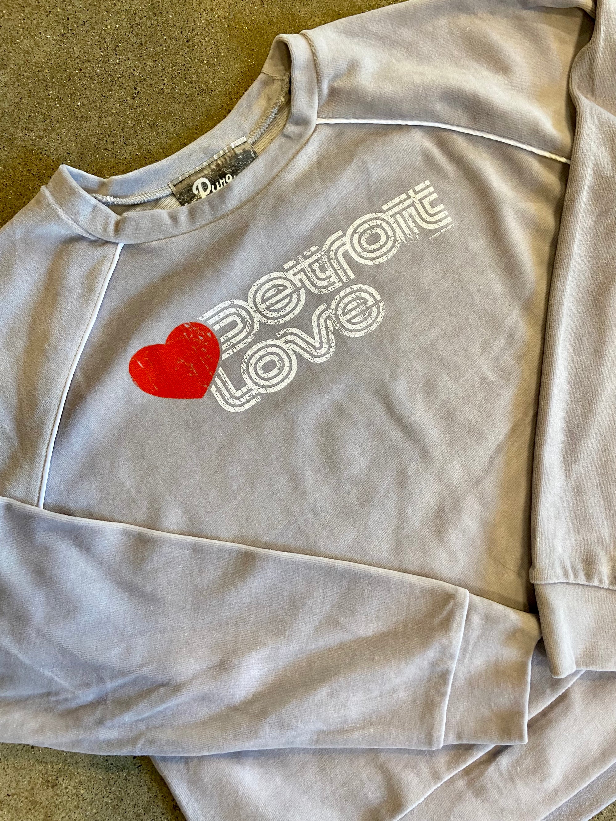 Detroit Love Cropped Velour Sweatshirt / Gray / Women's Women's Apparel   